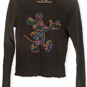 Disney Mickey Longsleeve Colorful Doodle Thermal Top Size M